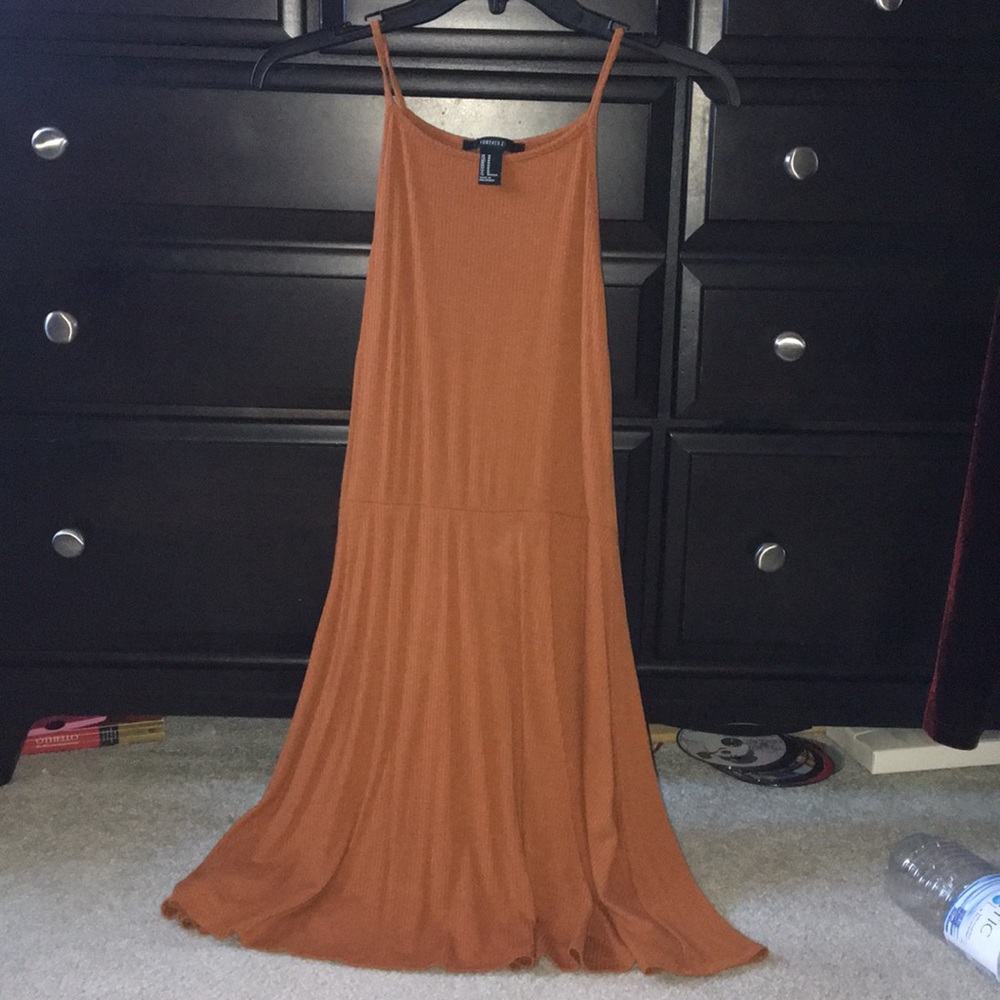 High neck burnt orange ribbed forever 21 dress